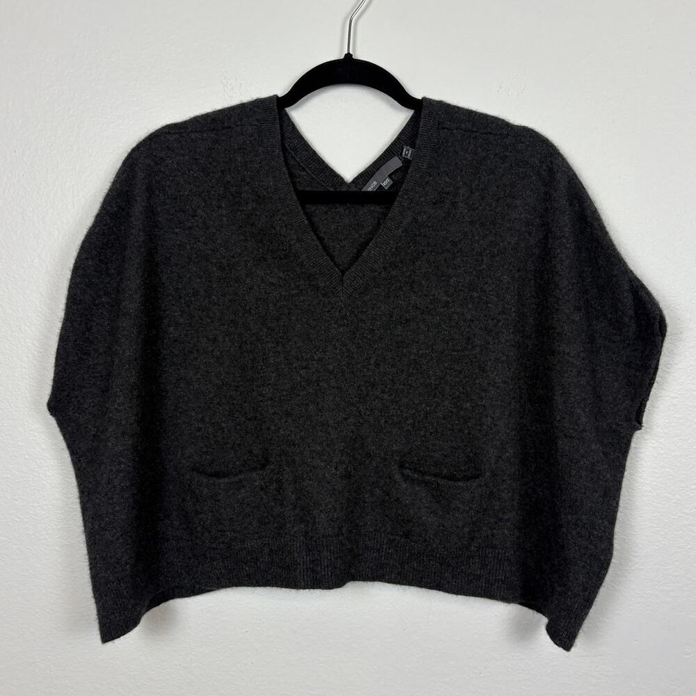 Vince Cashmere Front Pocket Cropped V Neck Sweater Vest S/XS